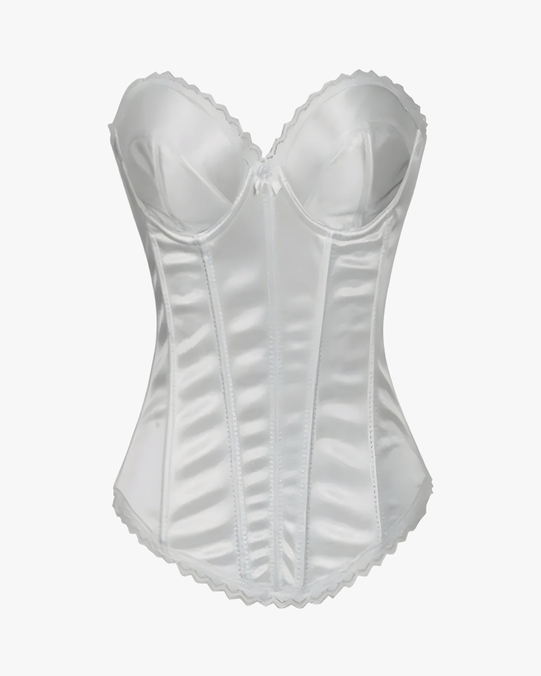 Corset satin blanc sur fond studio gris clair