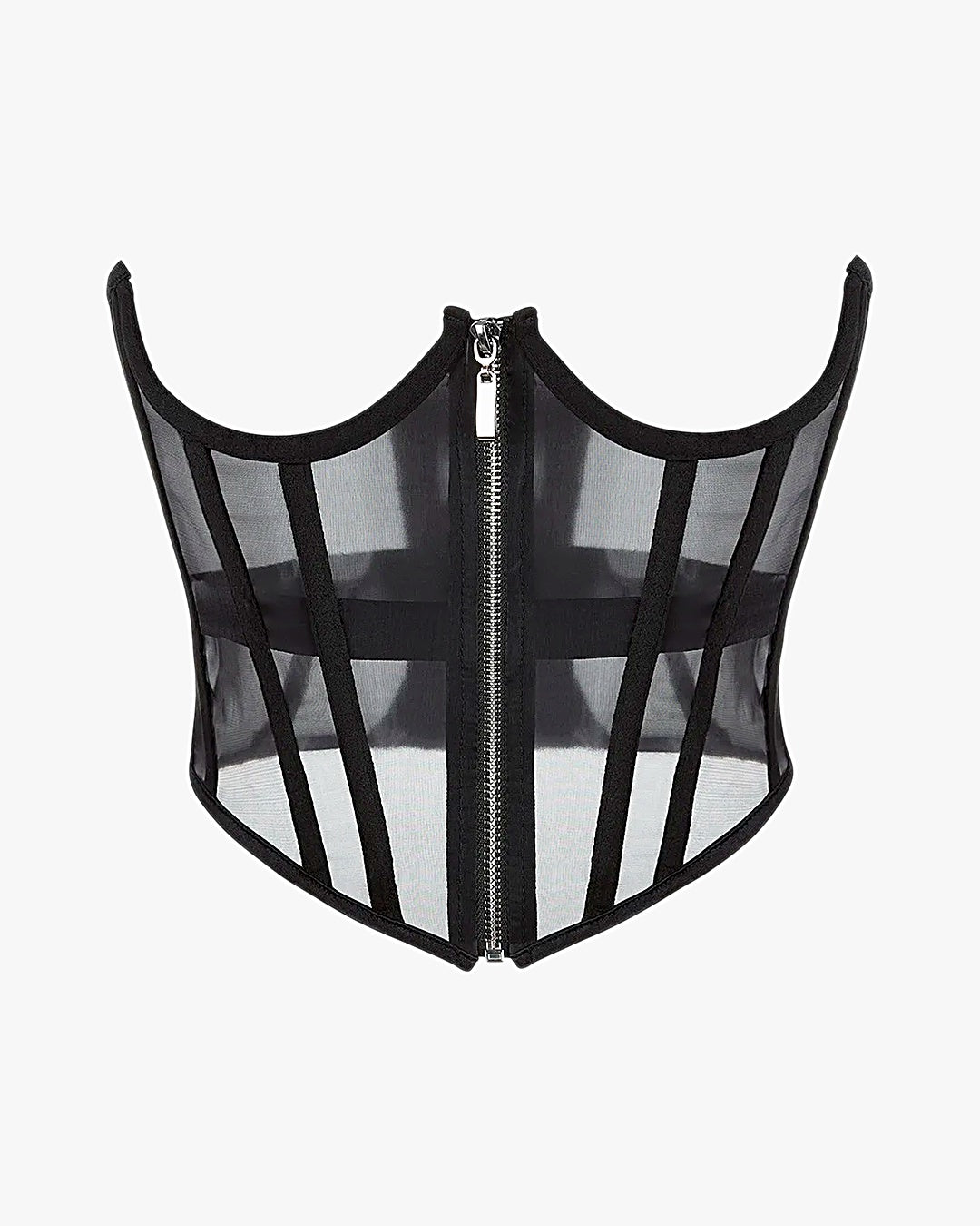 Corset seins nus sur fond studio gris clair