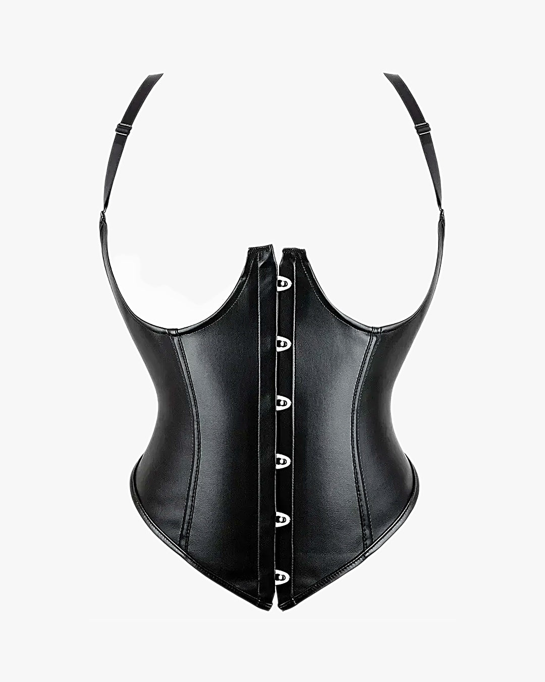 Corset sexy seins nus sur fond studio gris clair