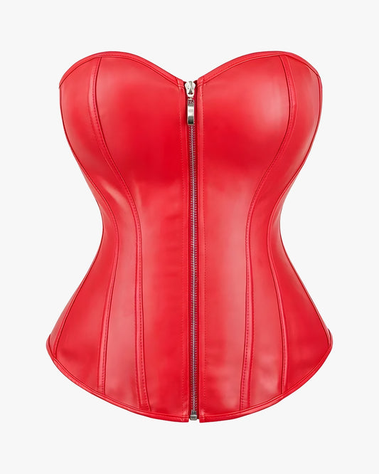 Corset simili cuir sur fond studio gris clair