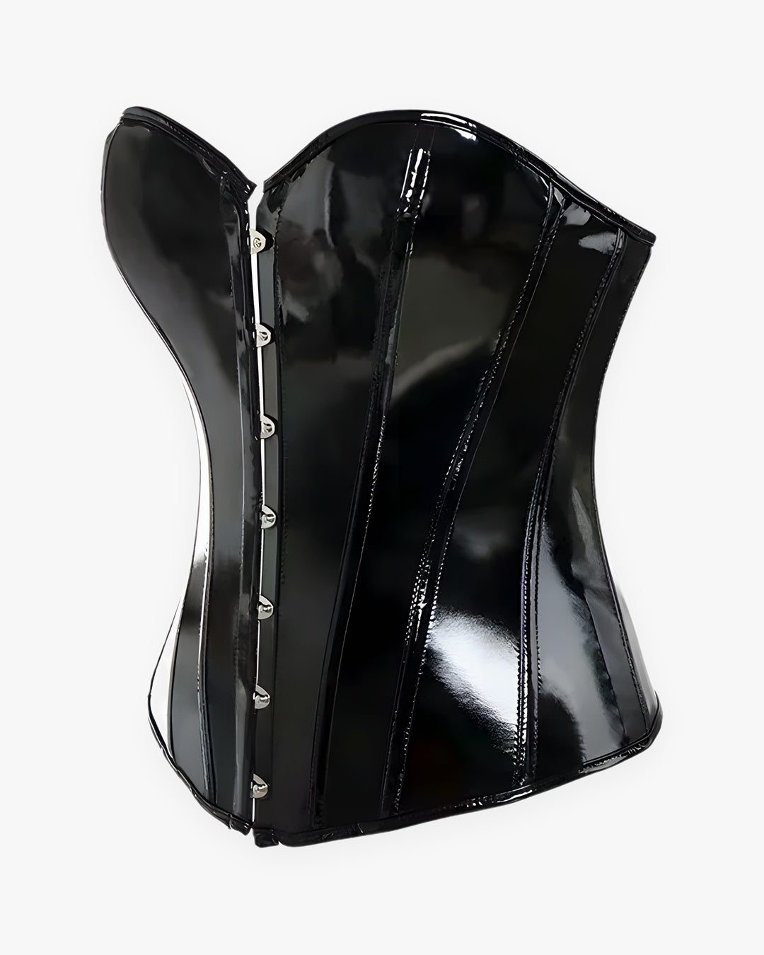 Zoom sur le détail du corset simili cuir noir