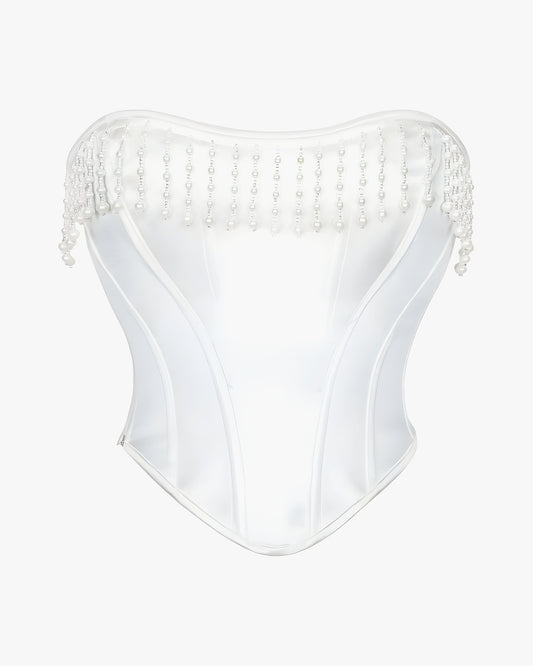 Corset soirée chic sur fond studio gris clair