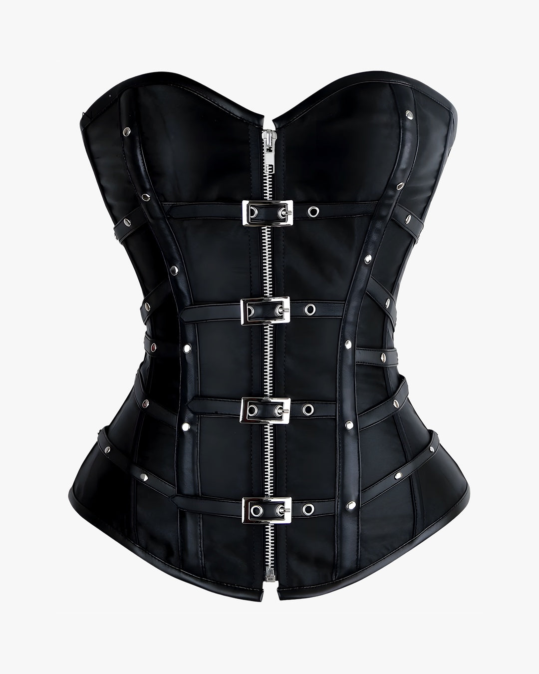 Corset steampunk noir sur fond studio gris clair