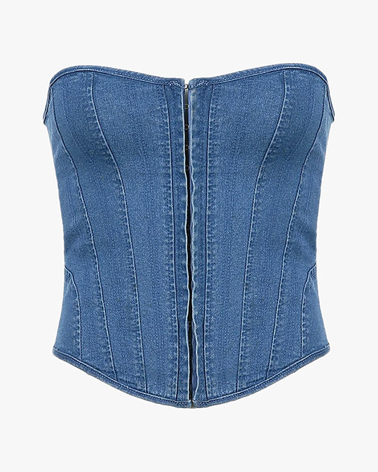 Denim corset sur fond studio gris clair