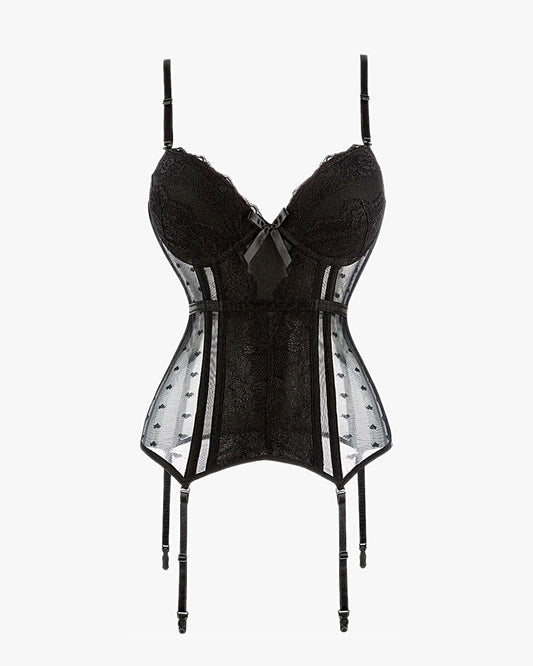 Guêpière corset sur fond studio gris clair