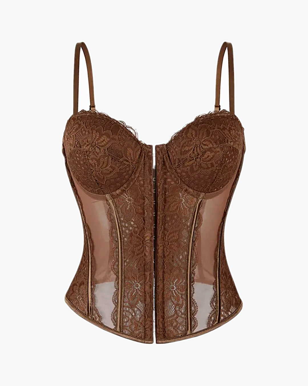 Haut corset dentelle sur fond studio gris clair