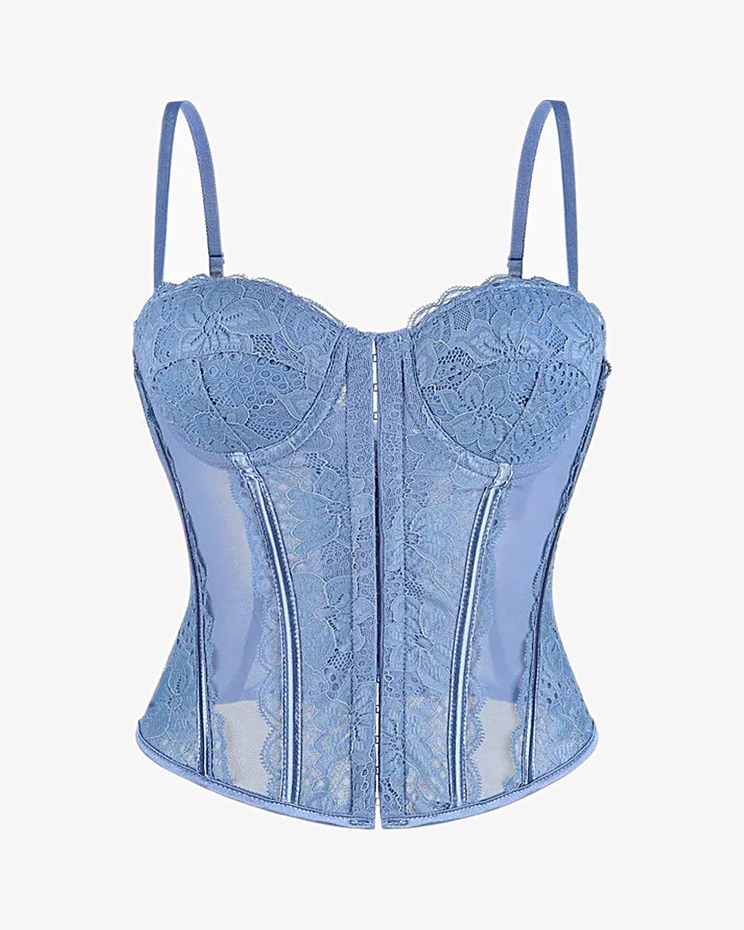 Haut corset dentelle sur fond studio gris clair, vue 2
