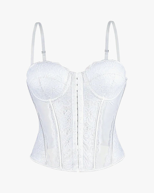 Haut corset dentelle sur fond studio gris clair, vue 3