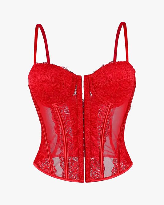 Haut corset dentelle sur fond studio gris clair, vue 4