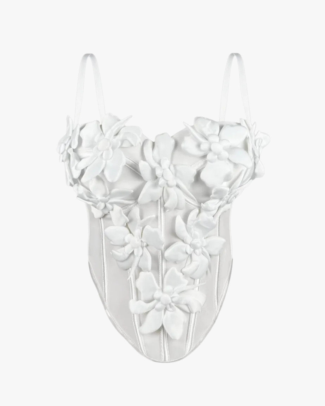 Haut corset fleuri sur fond studio gris clair, vue 2