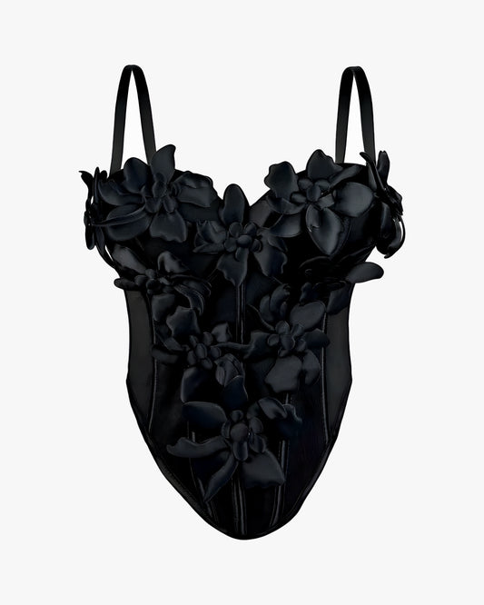 Haut corset fleuri sur fond studio gris clair, vue 3
