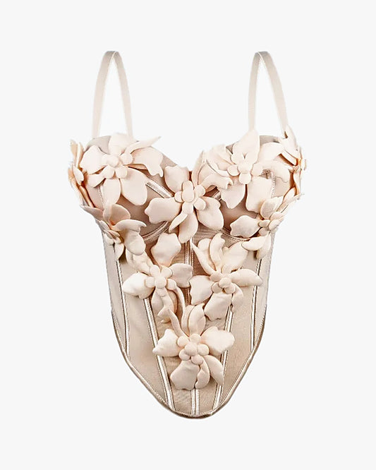 Haut corset fleuri sur fond studio gris clair, vue 4