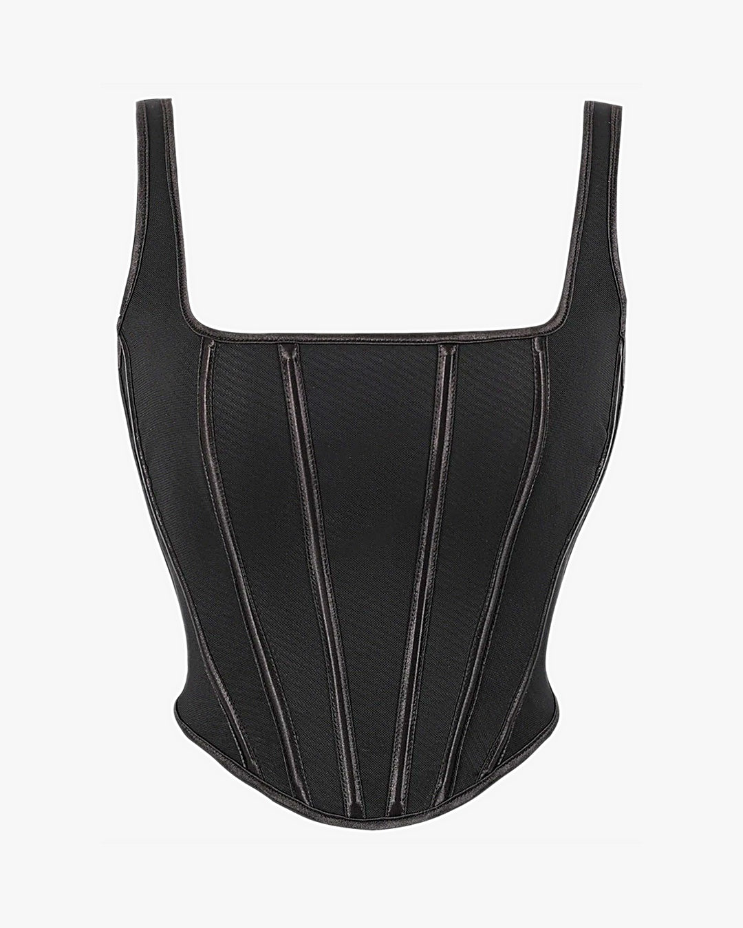 Haut corset noir sur fond studio gris clair