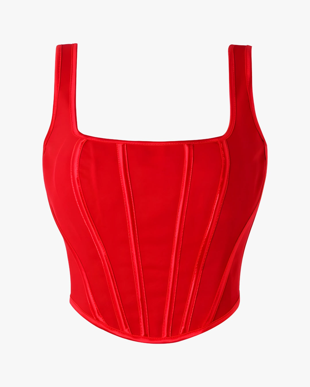 Haut corset rouge sur fond studio gris clair