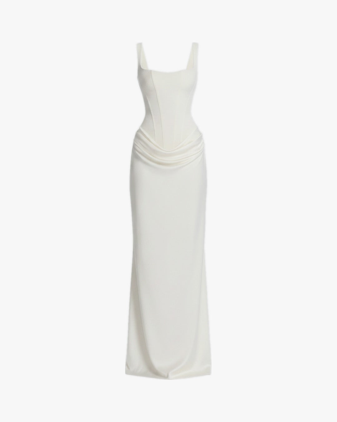 Robe corset de soirée longue sur fond studio gris clair, vue 4