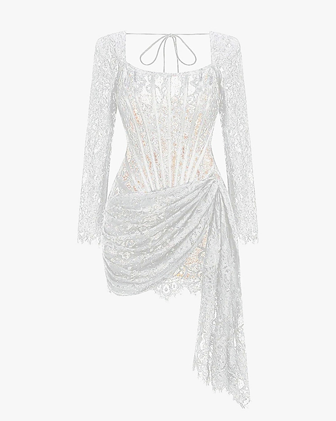 Robe corset dentelle sur fond studio gris clair, vue 2