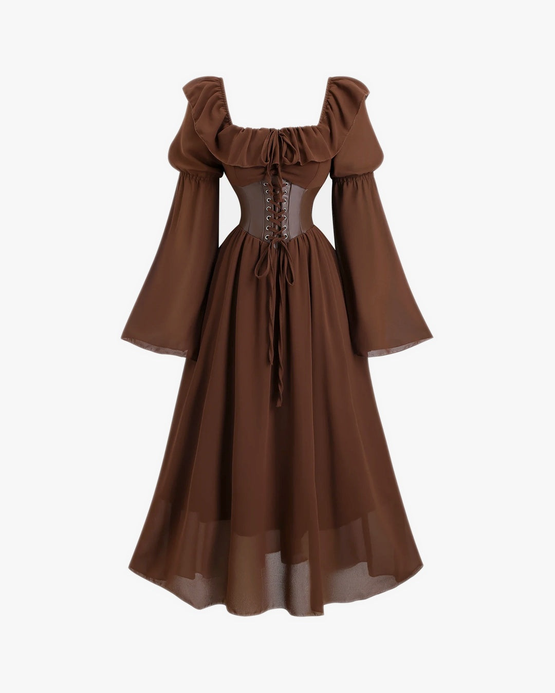 Robe corset manche longue sur fond studio gris clair