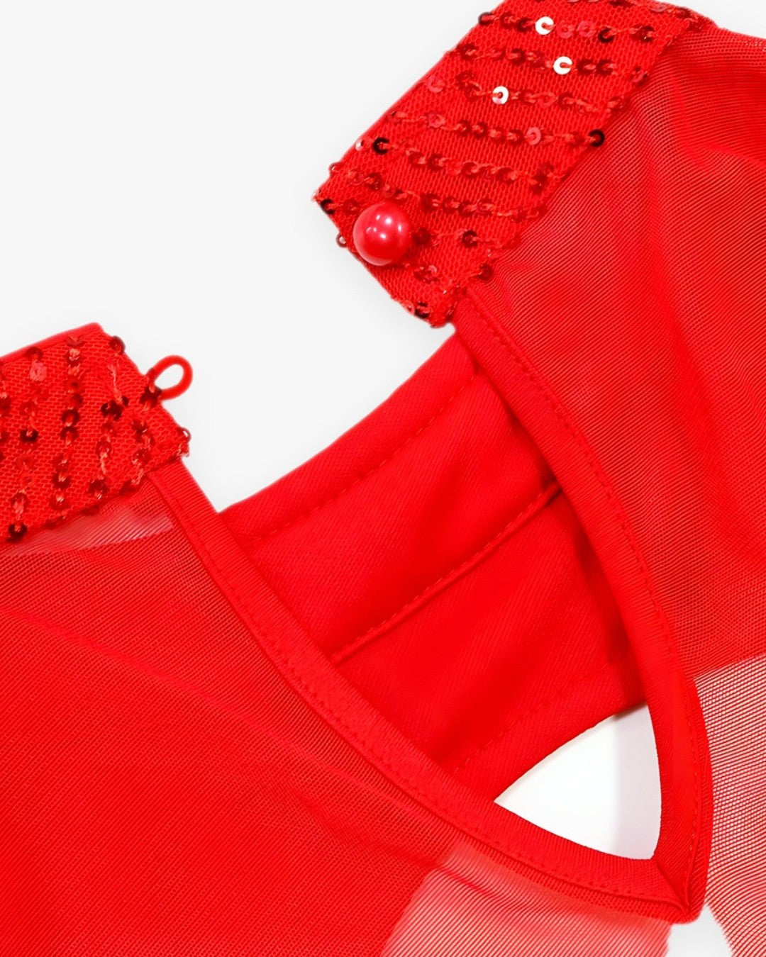 Zoom sur le détail du robe corset rouge, vue 2