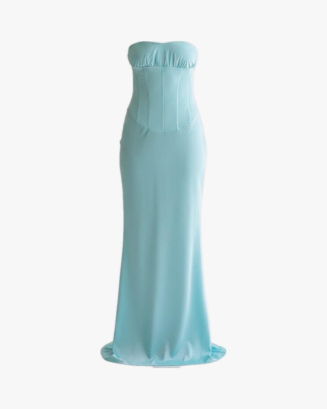 Robe corset satin sur fond studio gris clair