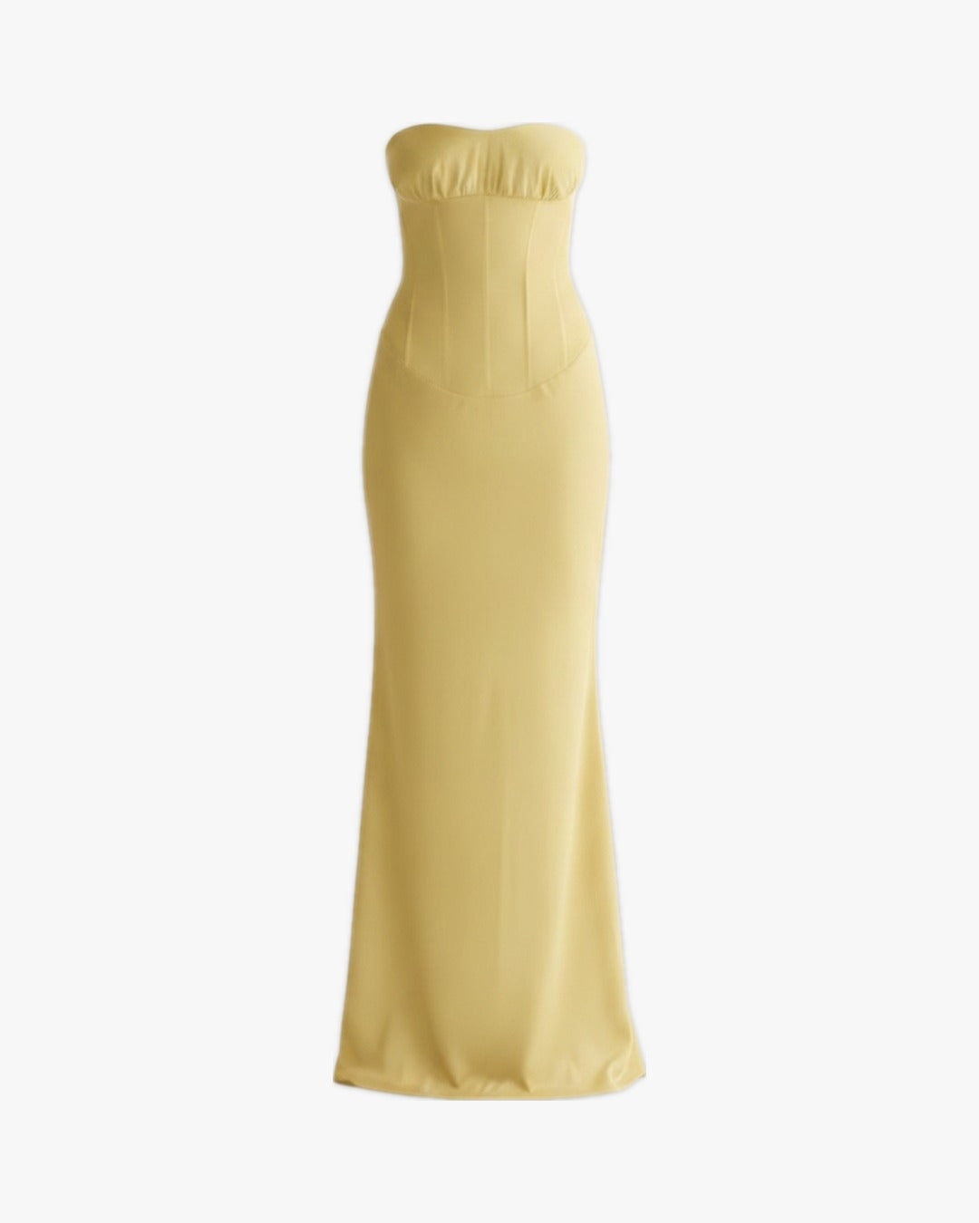 Robe corset satin sur fond studio gris clair, vue 2