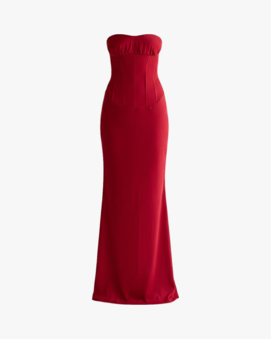 Robe corset satin sur fond studio gris clair, vue 3