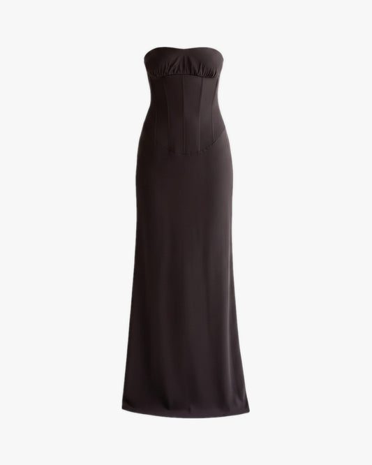 Robe corset satin sur fond studio gris clair, vue 4