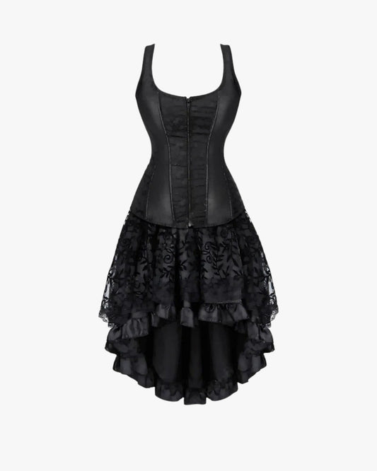 Robe corset steampunk sur fond studio gris clair