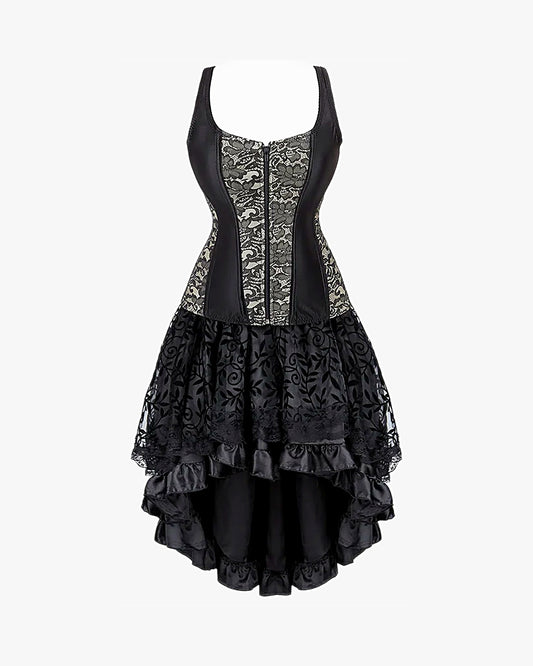 Robe corset steampunk sur fond studio gris clair, vue 4