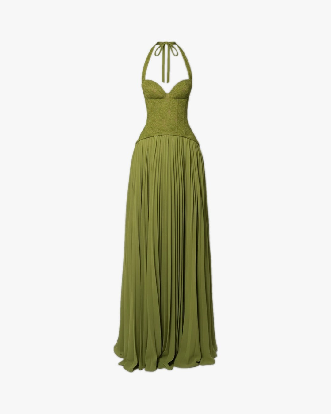 Robe corset vert sur fond studio gris clair