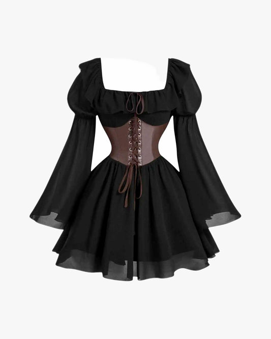 Robe corset vint sur fond studio gris clair