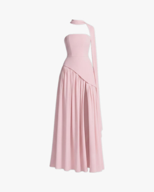 Robe longue corset sur fond studio gris clair, vue 3