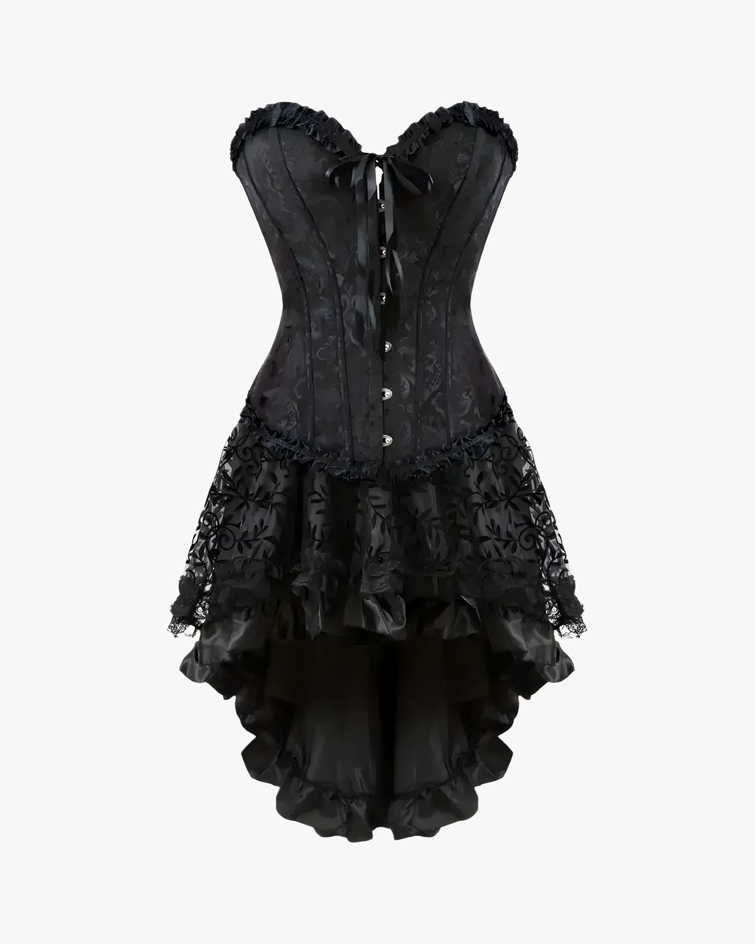 Robe victorienne avec corset sur fond studio gris clair