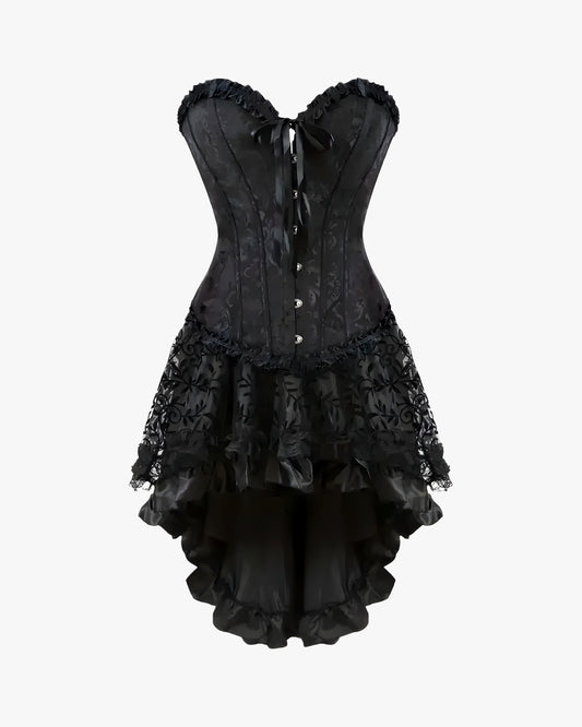 Robe victorienne avec corset sur fond studio gris clair