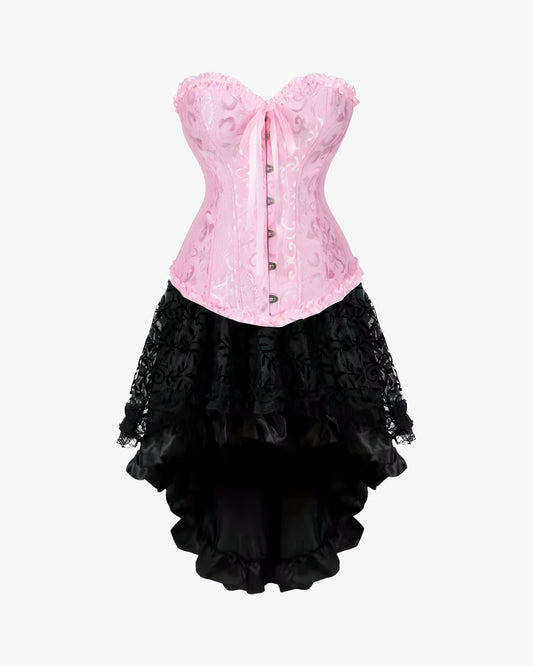 Robe victorienne avec corset sur fond studio gris clair, vue 3