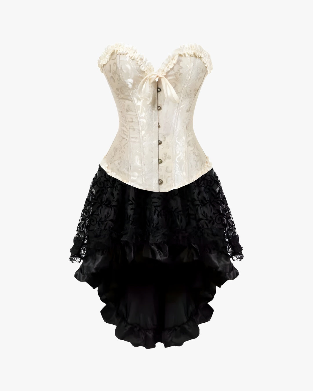 Robe victorienne avec corset sur fond studio gris clair, vue 4