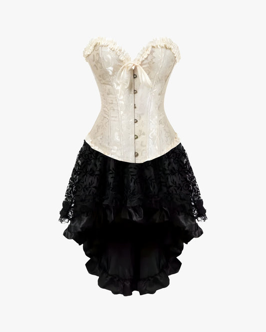 Robe victorienne avec corset sur fond studio gris clair, vue 4