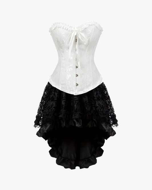 Robe victorienne avec corset sur fond studio gris clair, vue 5