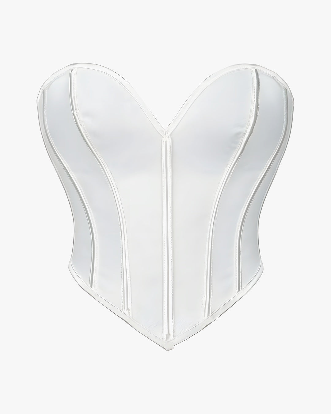 Top corset blanc sur fond studio gris clair