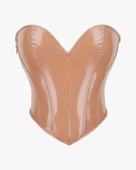 Top corset cuir sur fond studio gris clair, vue 3