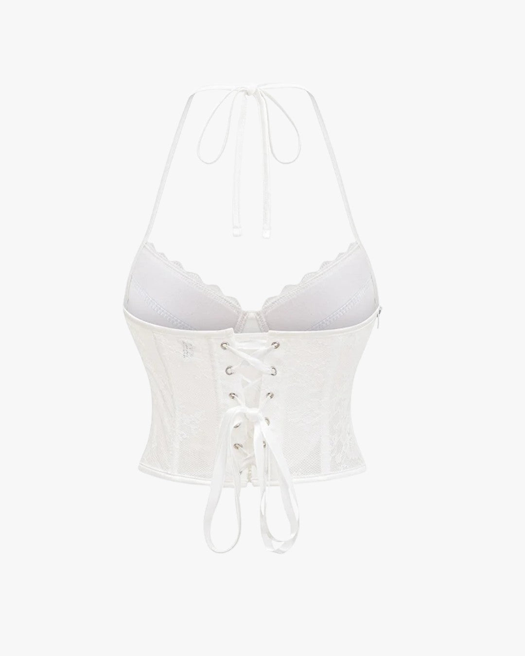 Zoom sur le détail du top corset dentelle, vue 2