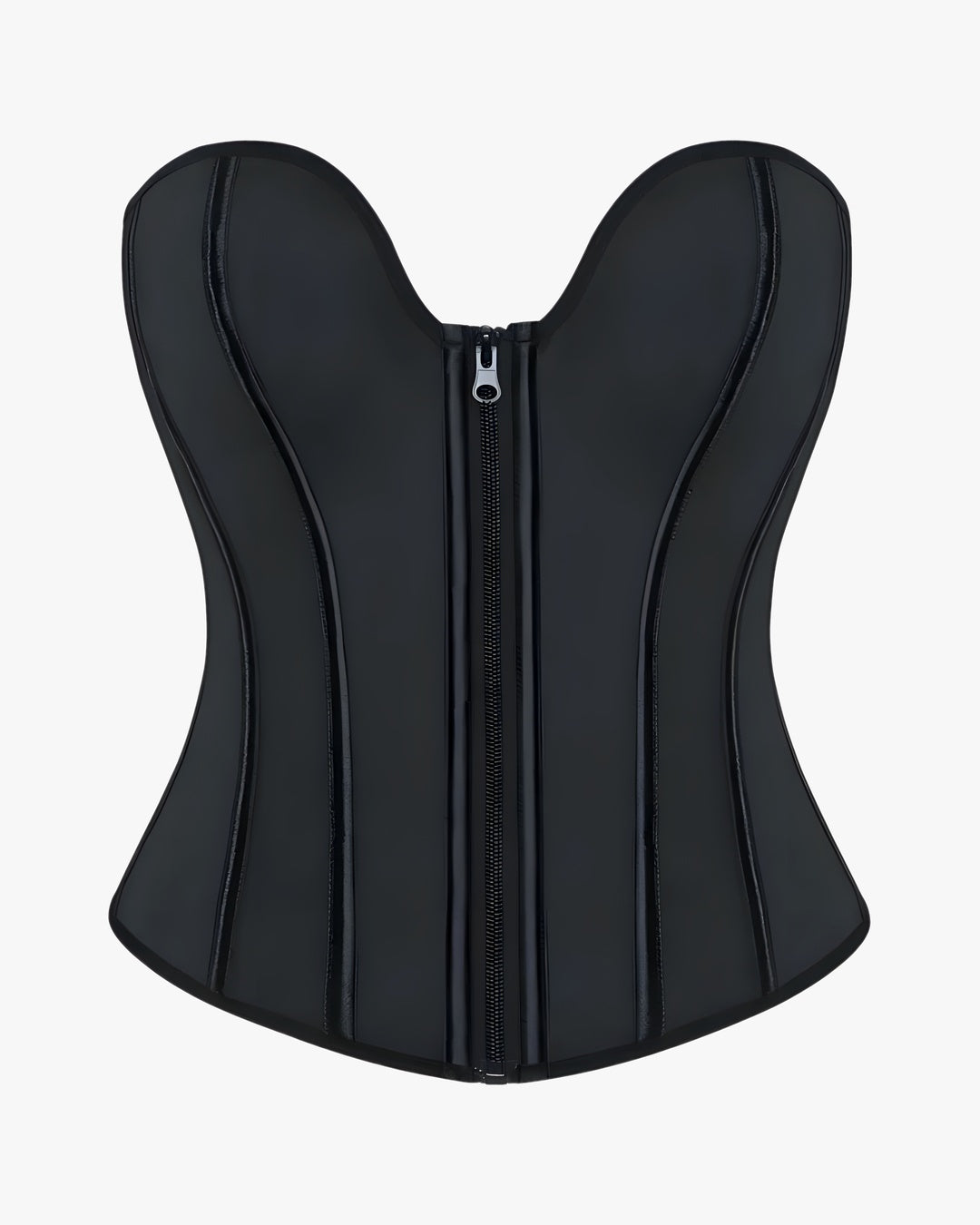 Top corset latex sur fond studio gris clair