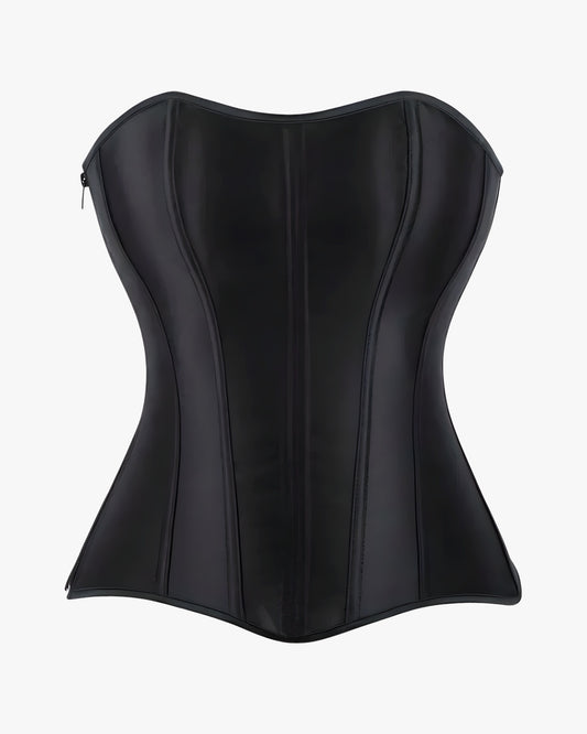 Top corset satin sur fond studio gris clair