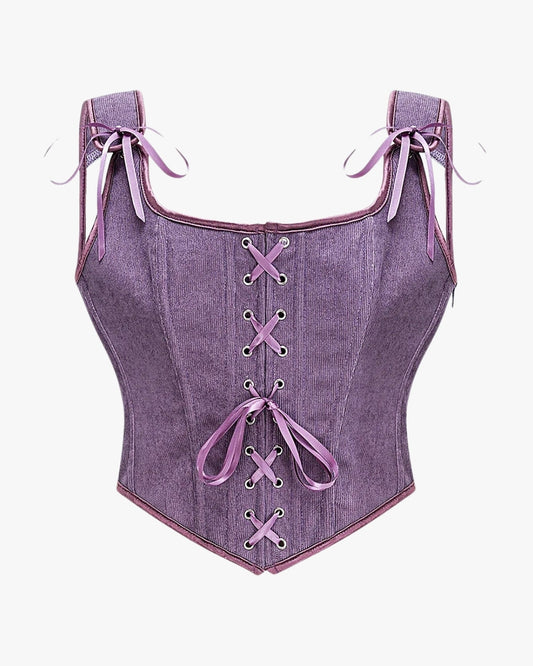 Top corset vint sur fond studio gris clair, vue 2